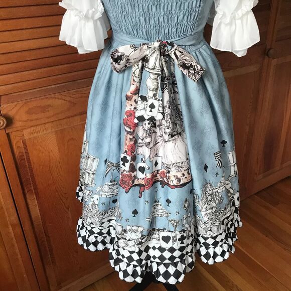 Lolita Alice in Wonderland Tea Party Follow the White Rabbit! Blue White Dress S - Picture 10 of 13